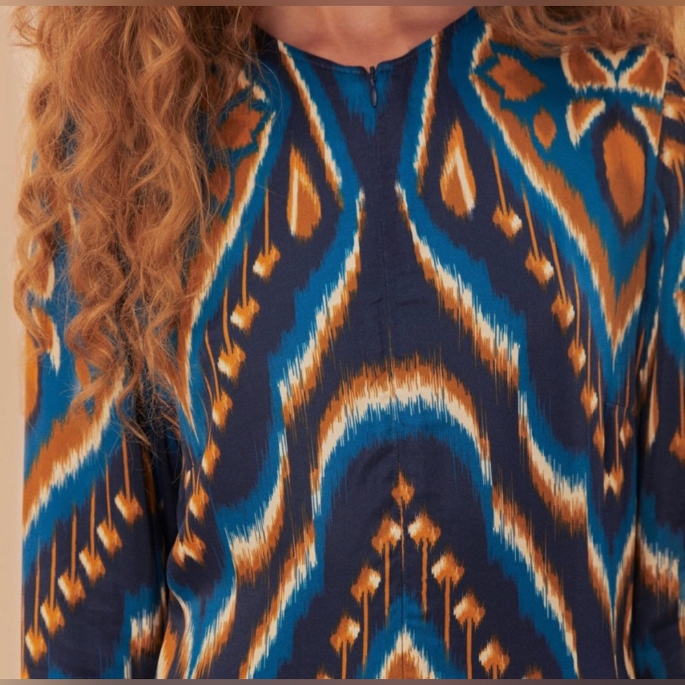 NEW FARM RIO pineapple ikat maxi dress in pineapple ikat blue Size L Large - Picture 5 of 7